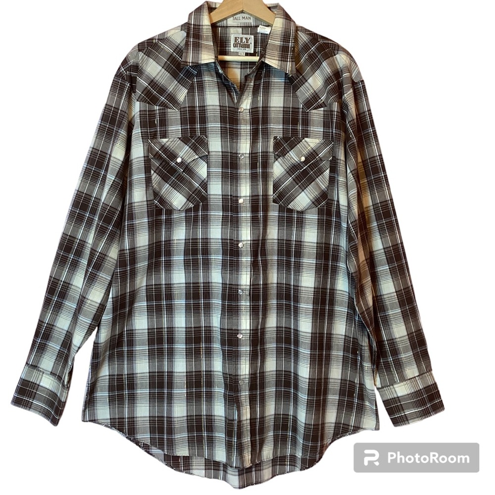 ELY CATTLEMAN MEN’S LONG SLEEVE WESTERN PLAID SNAP SHIRT XLT